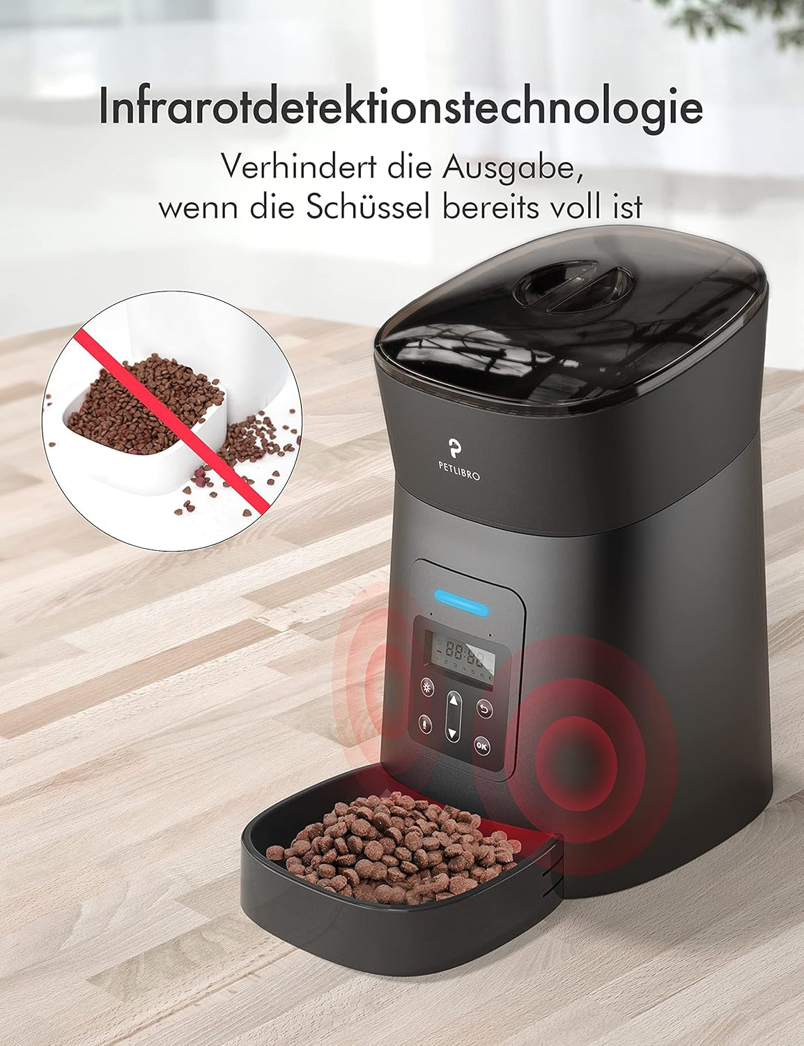 Automatic Cat Feeder Dog Food Dispenser Auto Timer Pet Feeding Tray, Low Food & Motion & Sound Alerts, 4L Basic PLAF004