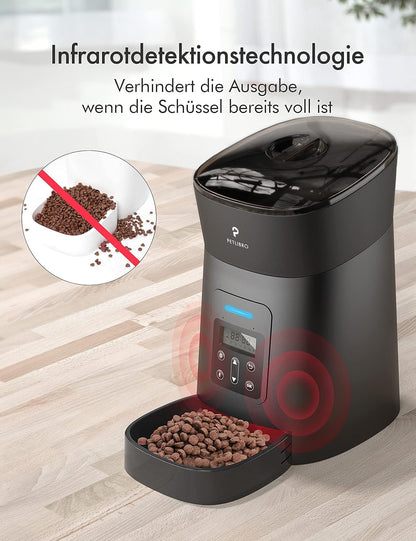 Automatic Cat Feeder Dog Food Dispenser Auto Timer Pet Feeding Tray, Low Food & Motion & Sound Alerts, 4L Basic PLAF004